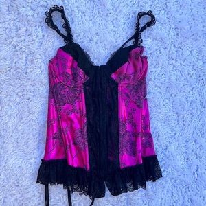 Shirley of Hollywood vintage corset bustier top in pink and black